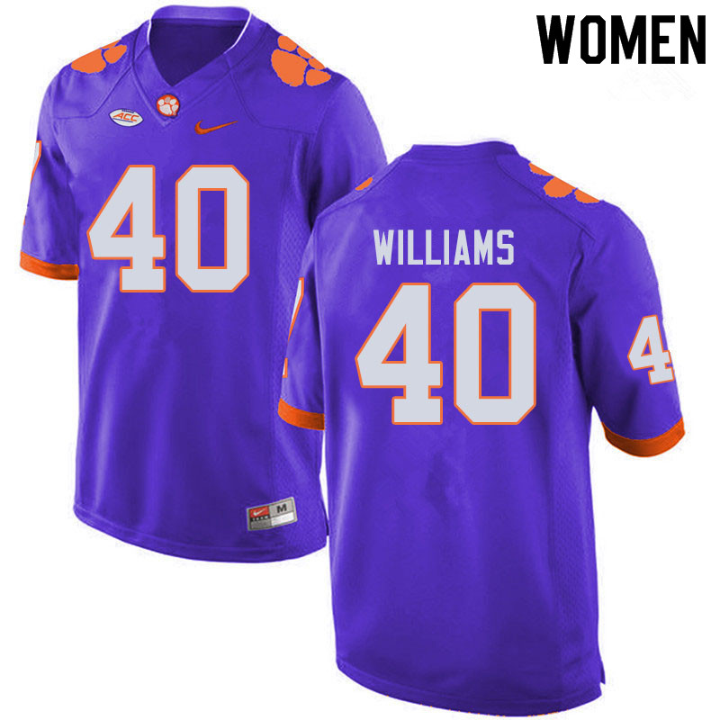 Women #40 Greg Williams Clemson Tigers College Football Jerseys Sale-Purple